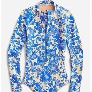 ISO this J Crew long-sleeve one-piece rash guard swim suit in blue floral